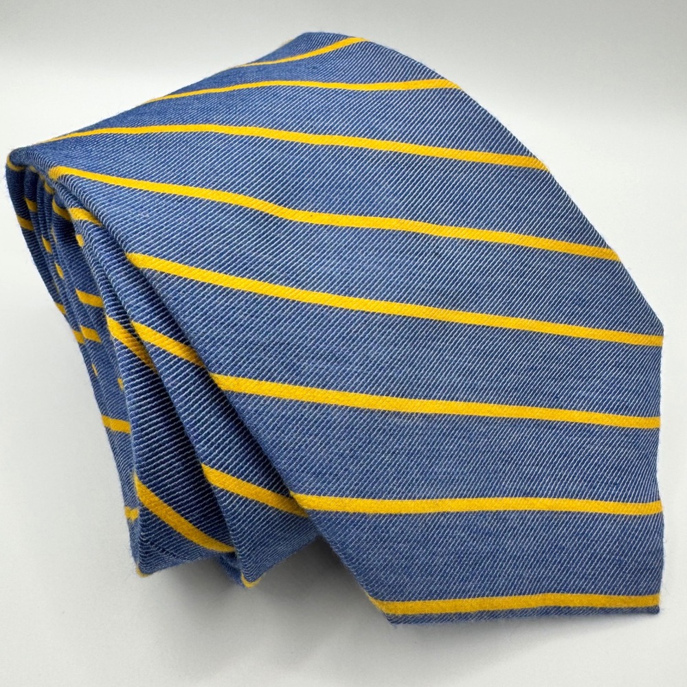 Paul Fredrick Mens Blue Yellow Diagonal Striped Silk Blend Necktie Luxury